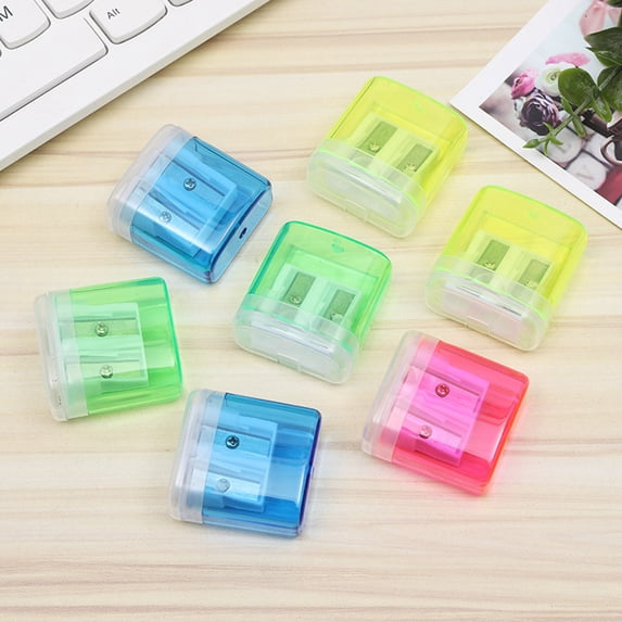 JMKQLZ Clear Pencil Sharpener, Plastic Double Hole Pencil Sharpeners with Lid, Mini Manual Pencil Sharpener for Home Classroom Use