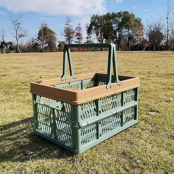 JMKQLZ Collapsible Storage Crates With Handle Collapsible Plastic Shopping Basket, Stackable Multi-function Shelf Baskets Container for Camping, Picnic, BBQ
