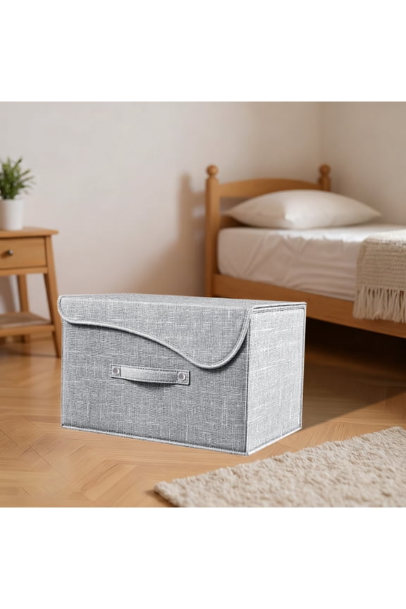 Curved Lid Cotton Linen Storage Bin Foldable Organizer Box with Reinforced Handles, Multi-Purpose Home Storage Box for Seasonal Clothing, Sports Equipment and Household Organization Needs