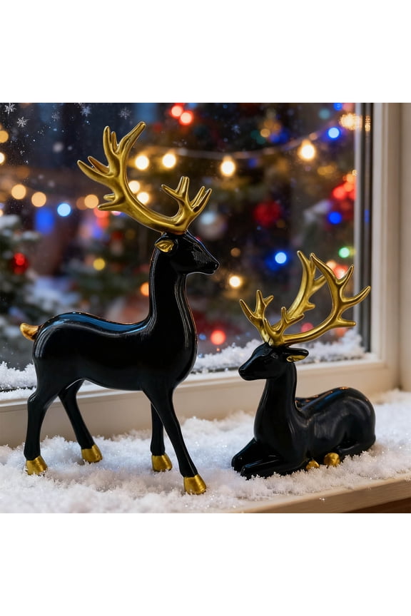 Elegant Gold Deer Figurine Set, Luxurious Home Decor Accent for Living Room TV Cabinet, Modern Decorative Ornament Pair with Auspicious Symbolism