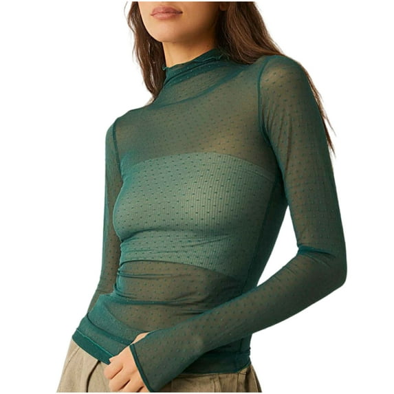 JMKQLZ Fashion Women Long Sleeve Comfortable Breathable Turtleneck Blouse Shirt Tops, Army Green, Size: S