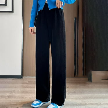 JMKQLZ Fashionable Women's High Waisted Wide Leg Pants Solid Color Straight Tube Loose Casual Pants Long Pants, Black, Size: L