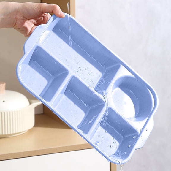 Five Compartment Balanced Diet Meal Prep Tray - Microwave Dishwasher Safe Plastic Plate Stackable Space Saving for Family Gathering Outdoor Camping
