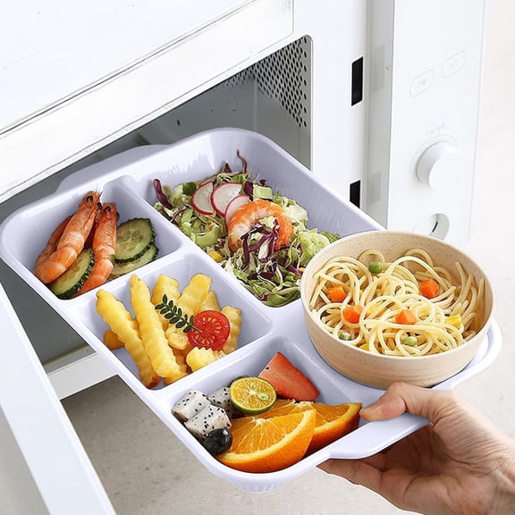 Five Compartment Balanced Diet Meal Prep Tray - Microwave Dishwasher Safe Plastic Plate Stackable Space Saving for Family Gathering Outdoor Camping