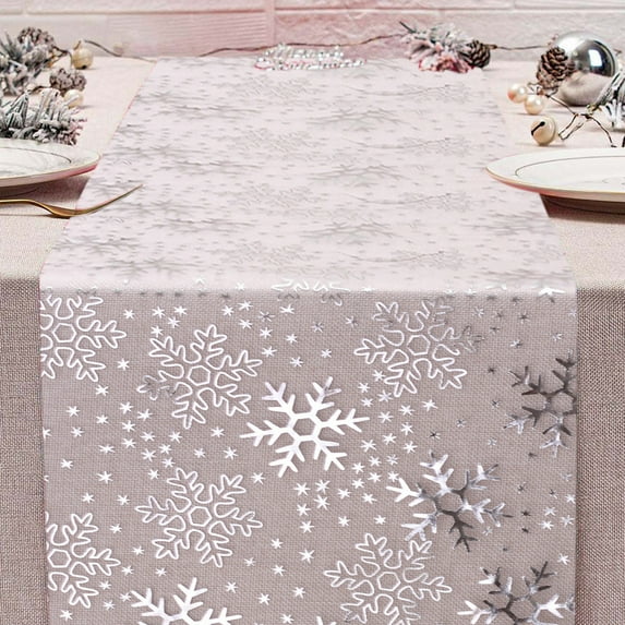 JMKQLZ Gold Foil Snowflake Table Runner Christmas Decoration Holiday Dining Table Arrangement Nylon Fabric Durable Table Flag