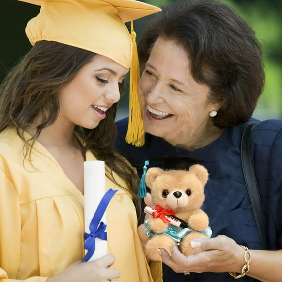 JMKQLZ Graduation Bear with Black Cap Gift 7 Inch Stuffed Animal Plush White Bear Class of 2025 Graduation Decoration for Kindergarten Elementary High School College Graduation