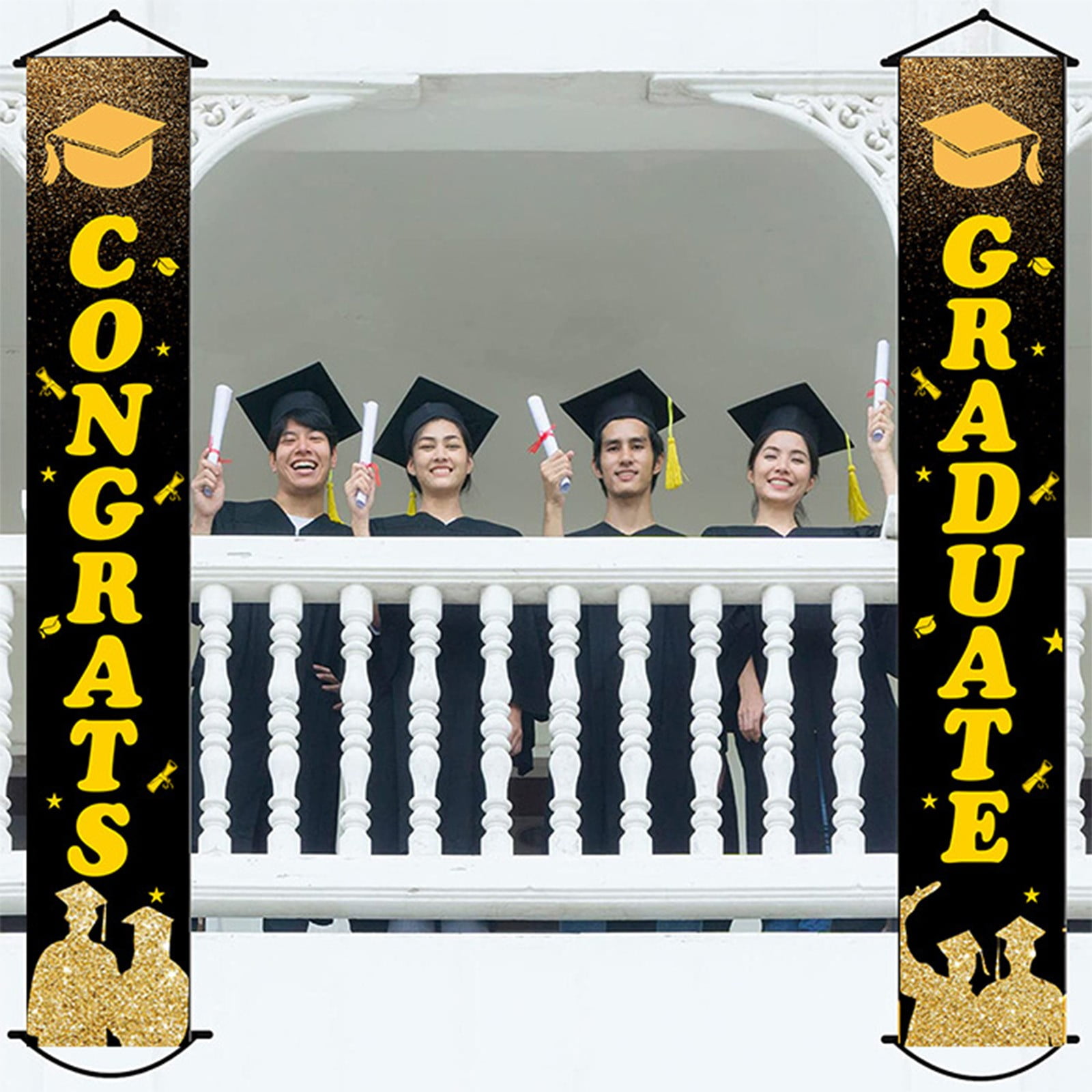 Jobkoo Class Of 2025 Graduation Banner & Door Cover Set - Black Gold, 2 Banners & Door Sign - View #3