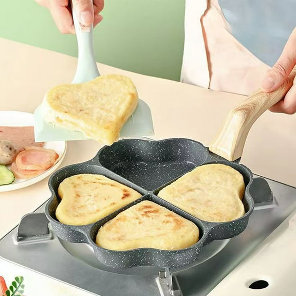 Heart Shape Four Compartment Nonstick Breakfast Pan - Efficient Omelette Maker Egg Cooking Griddle with Seamless Casting Even Heat Distribution Stove Top Essential