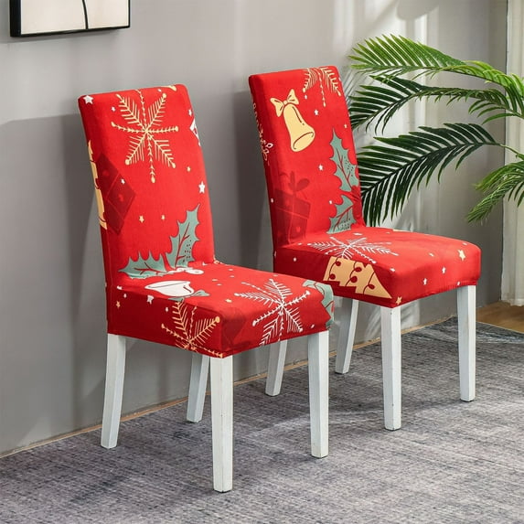 JMKQLZ Holiday Elastic Dining Chair Slipcover with Festive Print, Universal Fit for Most Chairs, Machine Washable Chair Cover for Easy Care, Seasonal Home Decor