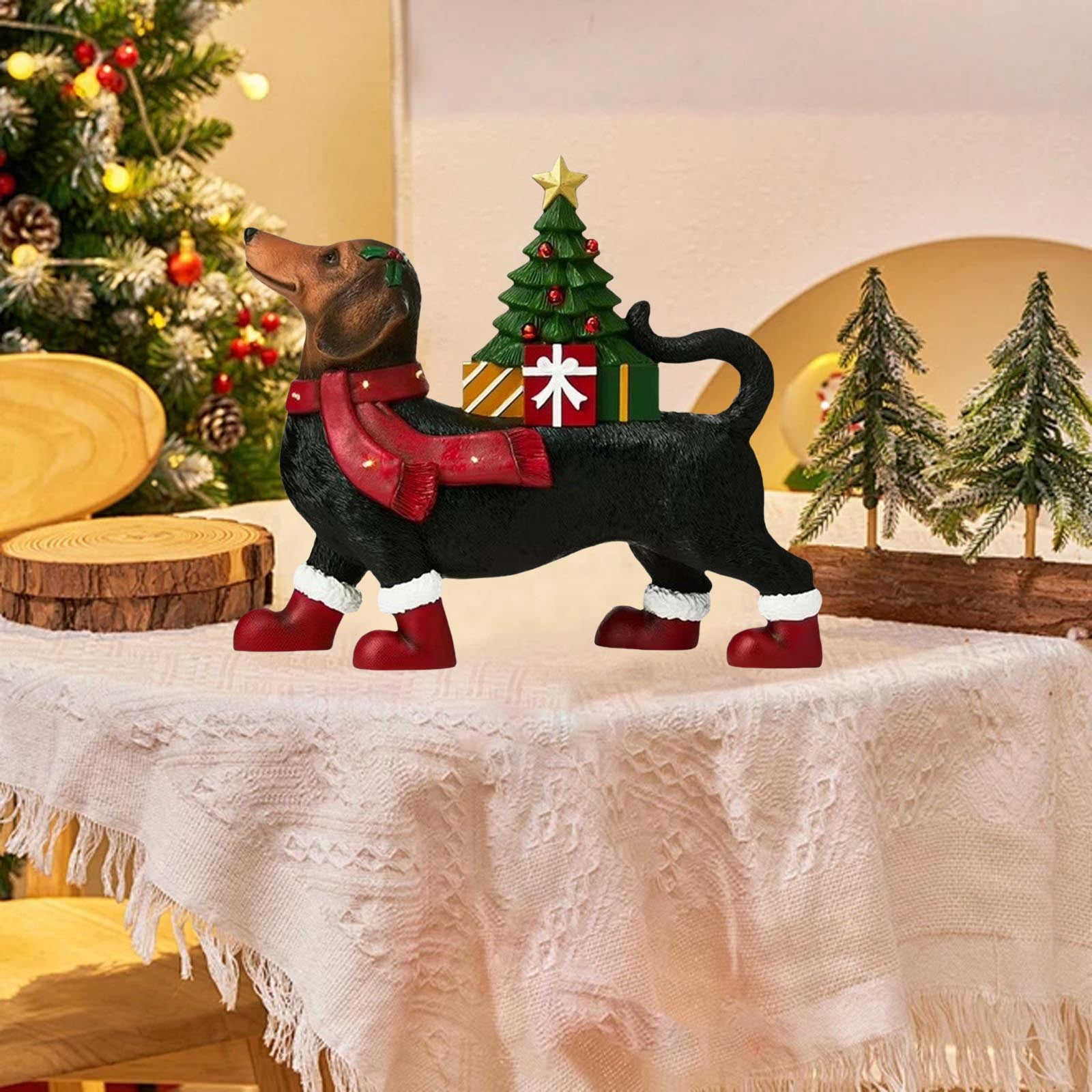 JMKQLZ Illuminated Dachshund Christmas Decoration with Santa Hat ...