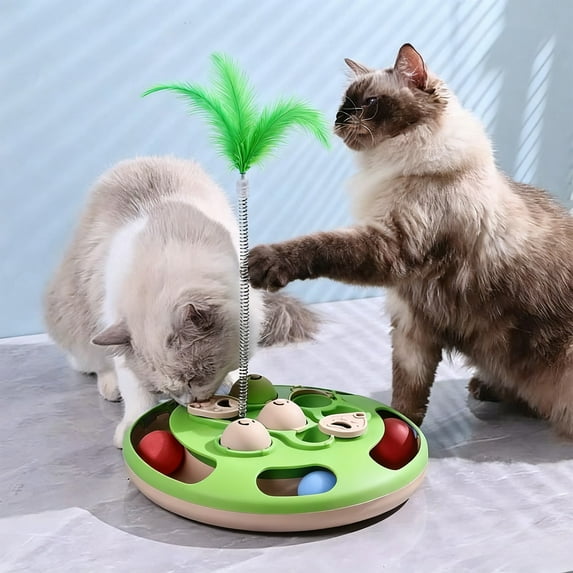 JMKQLZ Interactive Pet Puzzle Feeder with Rotating Wheel and Hidden Compartments, Mental Stimulation Toy for Cats and Dogs, Durable Plastic Entertainment Toy