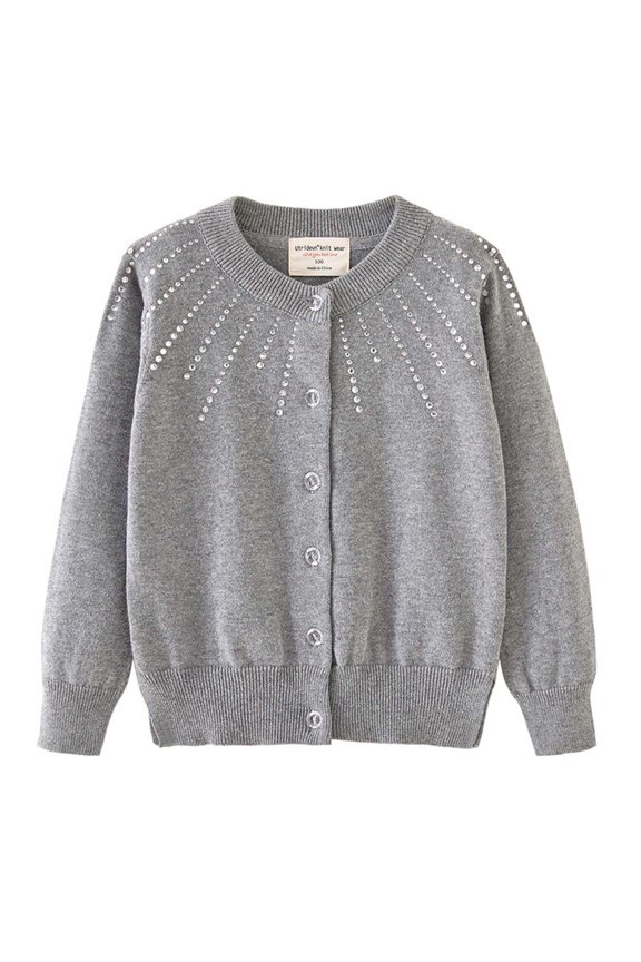 Kids Cardigan Sweater with Rhinestone Long Sleeve School Uniform Knit Cardigan Button Cable Clousure Sweater for Fall and Winter