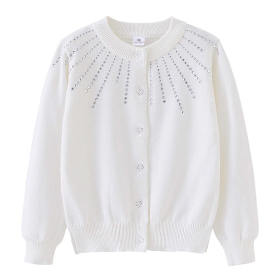 JMKQLZ Kids Cardigan Sweater with Rhinestone Long Sleeve School Uniform Knit Cardigan Button Cable Clousure Sweater for Fall and Winter