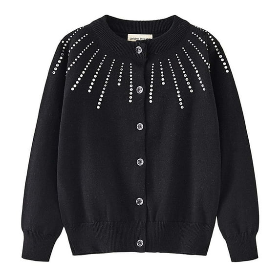 JMKQLZ Kids Cardigan Sweater with Rhinestone Long Sleeve School Uniform Knit Cardigan Button Cable Clousure Sweater for Fall and Winter