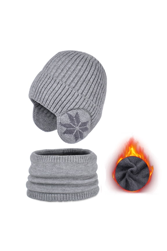 JMKQLZ Kids Earflap Beanie and Scarf Set, Winter Warm Knit Hat and Neck Warmer Thick Ski Protector Ear Head Hat Scarf Set For Girls Boys