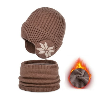 JMKQLZ Kids Earflap Beanie and Scarf Set, Winter Warm Knit Hat and Neck Warmer Thick Ski Protector Ear Head Hat Scarf Set For Girls Boys