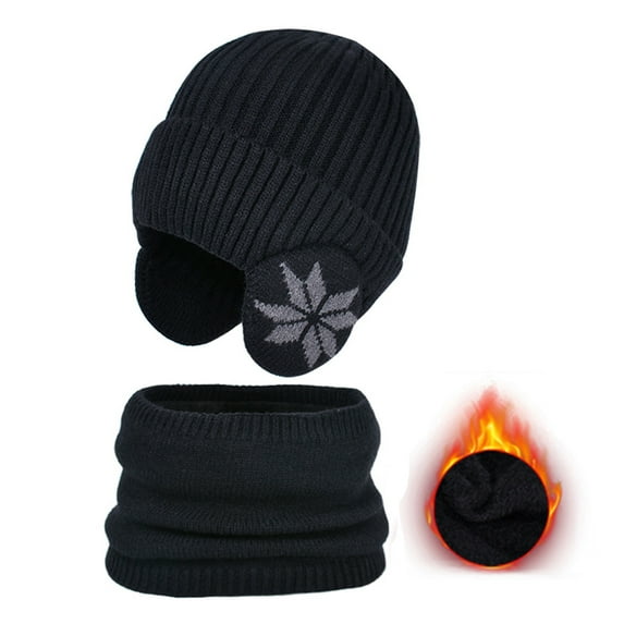 JMKQLZ Kids Earflap Beanie and Scarf Set, Winter Warm Knit Hat and Neck Warmer Thick Ski Protector Ear Head Hat Scarf Set For Girls Boys