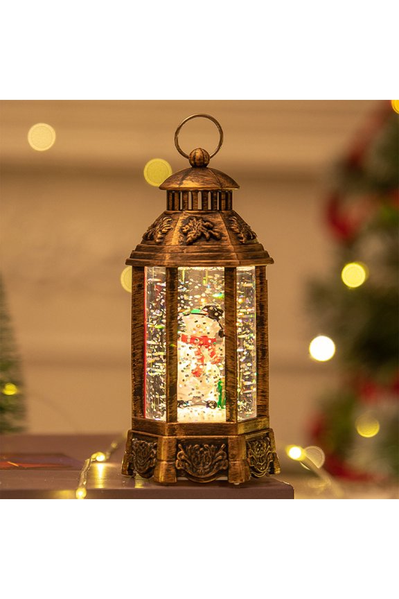 LED Illuminated Christmas Lantern with Fillable Water Base, Battery Powered Holiday Decor for Tabletop Display and Indoor Festive Atmosphere