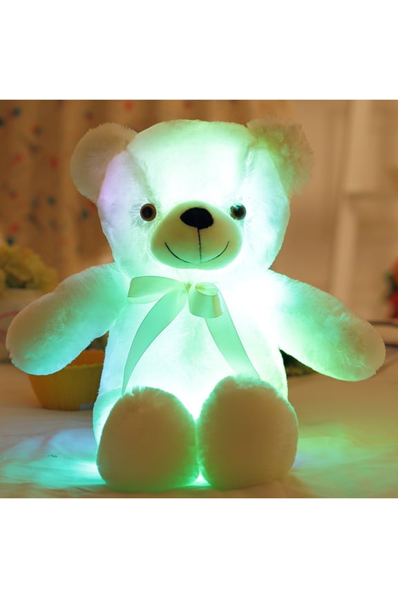 Light Up Bear LED Stuffed Animal Doll with Bow Tie Soft Nightlight Glow Bear Plush Toy Gifts for Kids Mom Girls Birthday Christmas Stocking Stuffers