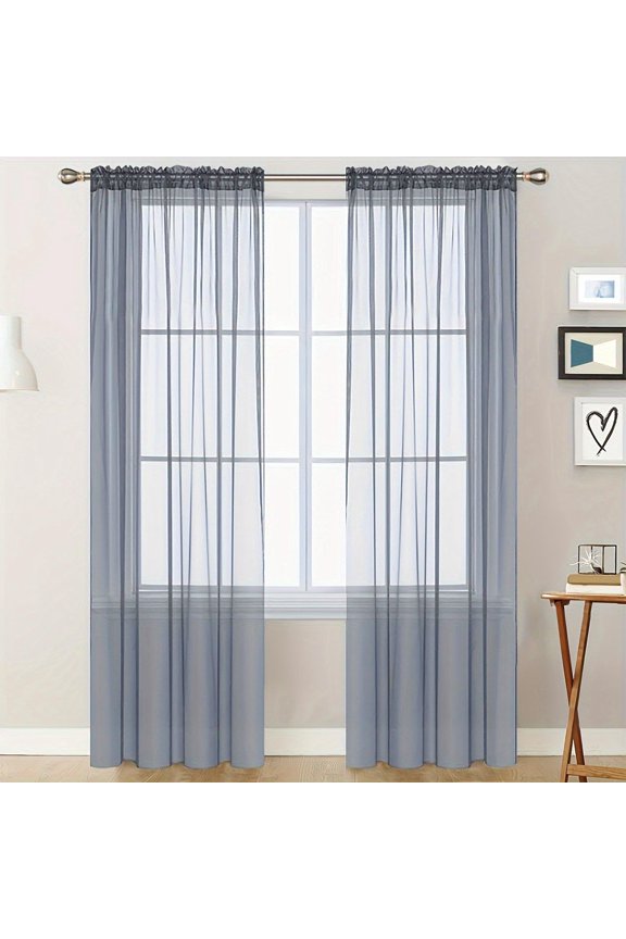 Light Filtering Polyester Window Curtain with Rod Pocket, Semi-Sheer Panel for Living Room and Bedroom, Soft and Durable Home Decor Enhancement