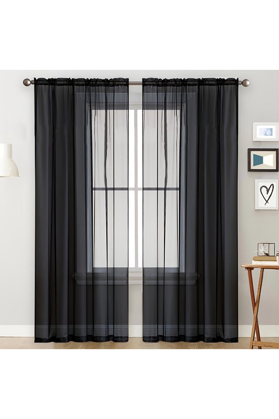 Light Filtering Polyester Window Curtain with Rod Pocket, Semi-Sheer Panel for Living Room and Bedroom, Soft and Durable Home Decor Enhancement