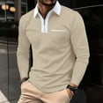 thumbnail image 1 of JMKQLZ Men Solid Color Pocket Long Sleeves Flip Collar Fashion Golf Ball Shirt Tops, Khaki, Size: L, 1 of 6