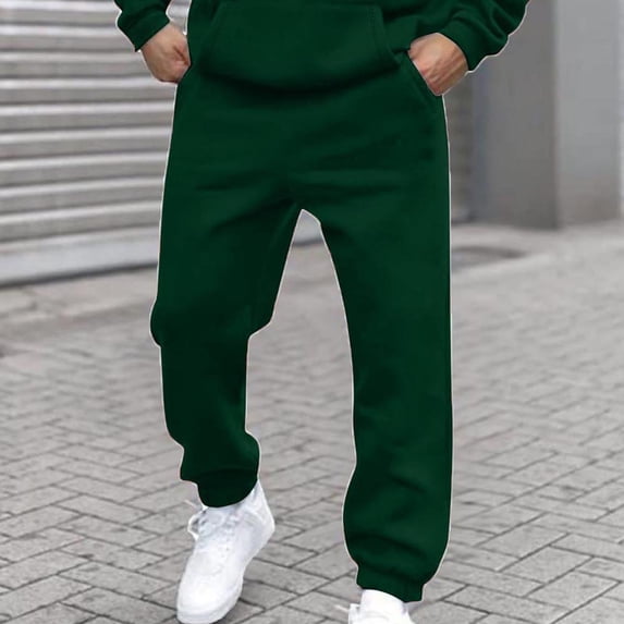 JMKQLZ Men Solid Fashion Casual With Pockets Elastic Waist Long Pants Sweatpants Trousers, Green, Size: L
