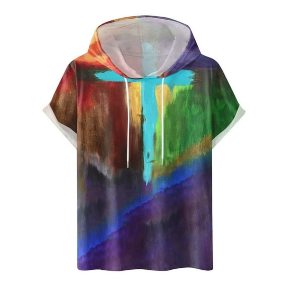 JMKQLZ Men's Casual Hoodie Shirt Tops Short Sleeve Shirts Gym Workout with Drawstring