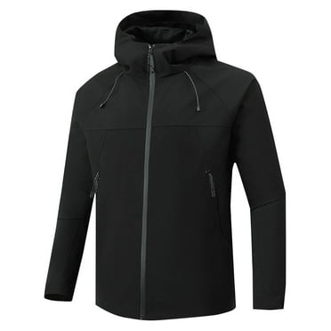 JMKQLZ Men's Fashion Casual Solid Color Pockets Zipper Jacket Long Sleeve Hooded Casual Outwear Coat, Black, Size: L