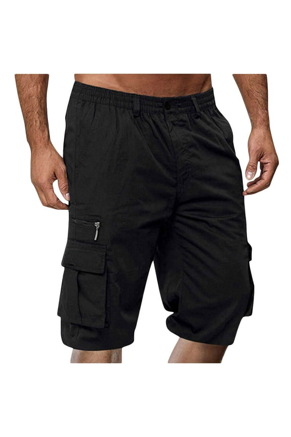 Men's Long Cargo Shorts Casual Below Knee Shorts Relaxed Fit with Zipper Pockets