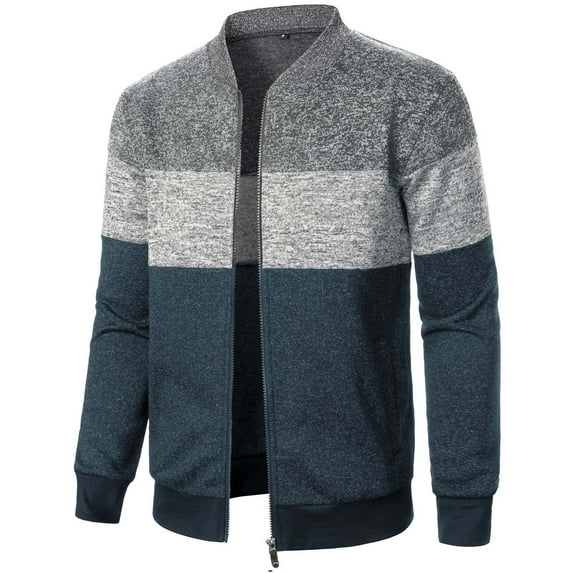 JMKQLZ Men's Long Zipper Sweater Sleeve Sweater Coat Men Long Sleeve Hoodless Casual Outwear Jackets, Gray, Size: XL