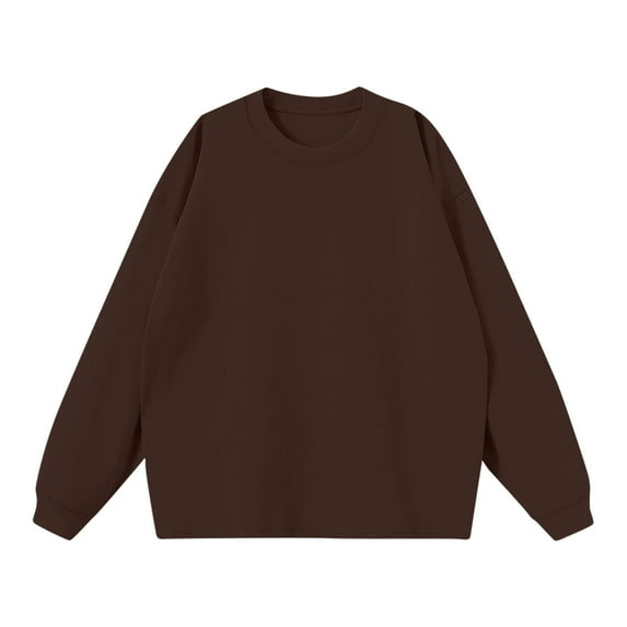 JMKQLZ Men's Solid Color Winter Loose Long Sleeved T-shirt, Coffee, Size: 3XL