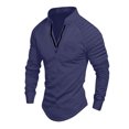 thumbnail image 1 of JMKQLZ Men's Solid Color Zippered Long Sleeved Sports Shirt, Navy, Size: 2XL, 1 of 2
