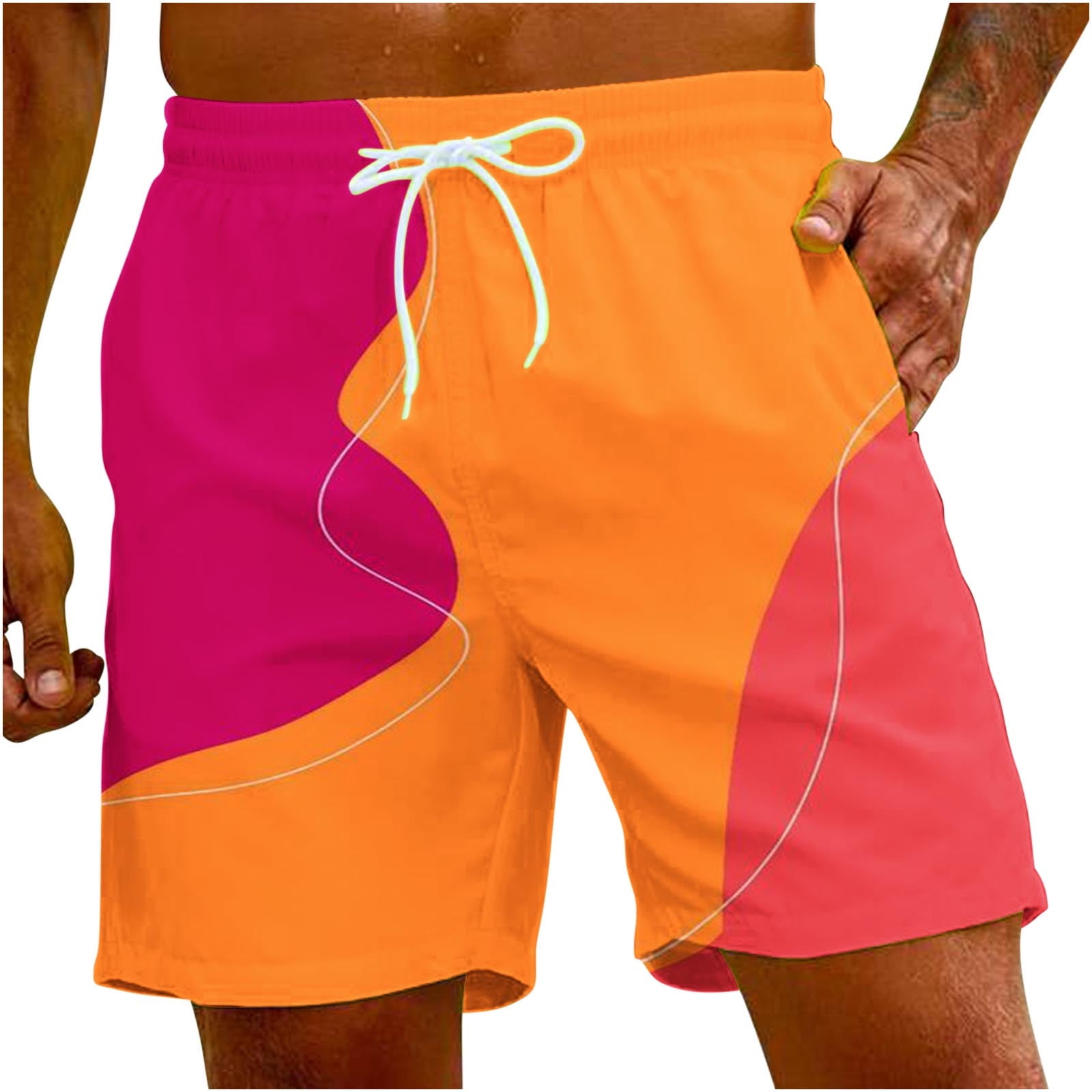 JMKQLZ Men's Swim Trunks Board Shorts Colorblock Summer Beach Shorts