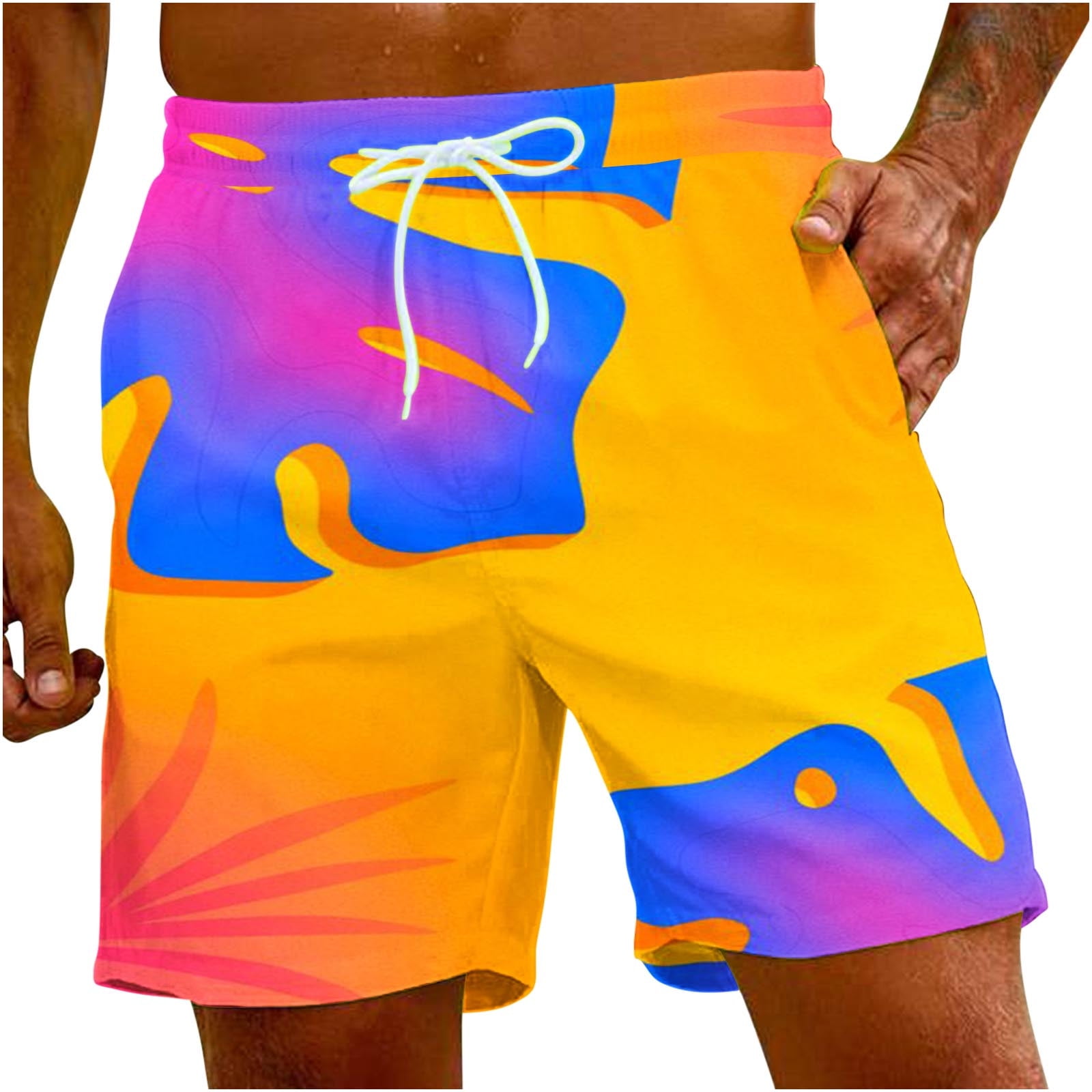 JMKQLZ Men's Swim Trunks Board Shorts Colorblock Summer Beach Shorts