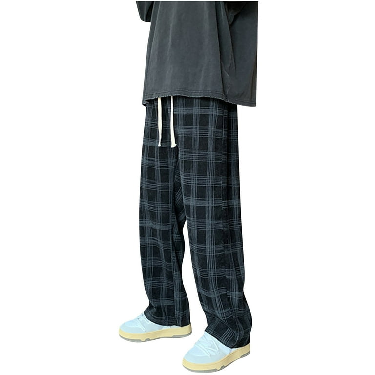 JMKQLZ Mens Pants Fashion Joggers Sports Trousers Casual Plaid