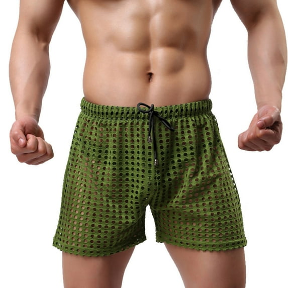 JMKQLZ Mens Shorts Fishnet Legging Shorts Mesh Drawstring Loose Lounge Short Pants Swim Shorts - Green - M