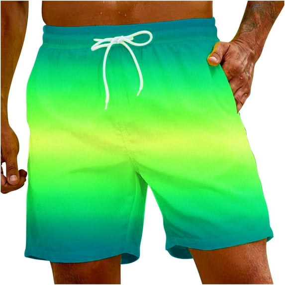 JMKQLZ Mens Shorts, Gradient Athletic Gym Shorts Workout Basketball Shorts for Men - Green - XL