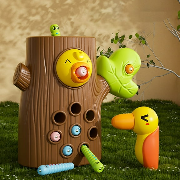 JMKQLZ Montessori Toys for 2 Year Old Girl and Boy, Fine Motor Skills Toddler Toys Age 2-4, Woodpecker Worm Toy Magnetic Bird Feeding Game Toy