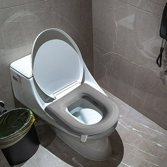 JMKQLZ Padded Thicker Bathroom Toilet Seat Cover Pad, Waterproof Soft Comfort Warmer Toilet Seat Cushion Cover Stretchable Washable Fiber Cloth, Easy Installation Toilet Lid Seat Cover