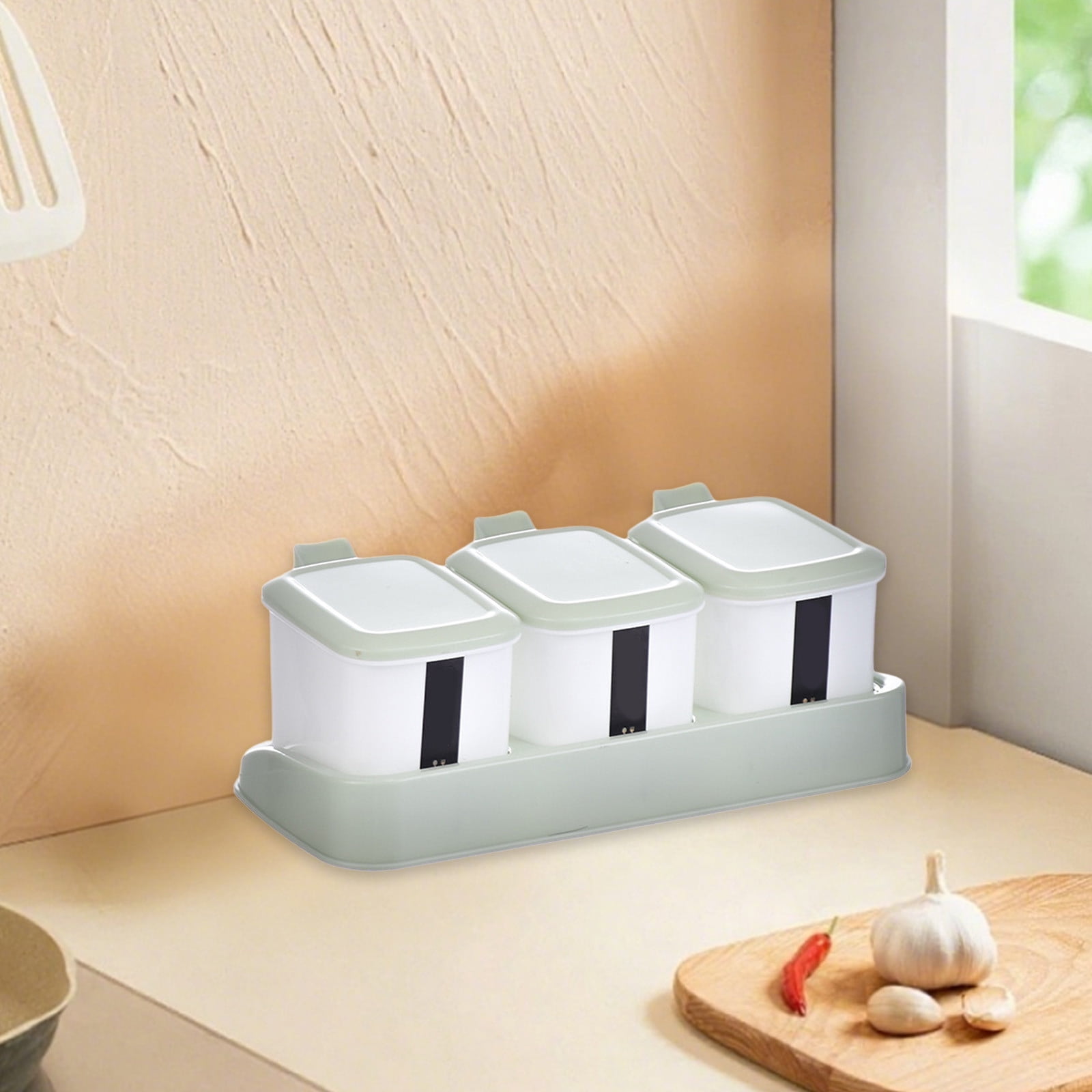Spoon Compartment Press-Type Three Compartment Seasoning Storage Box Set - Food Grade ...