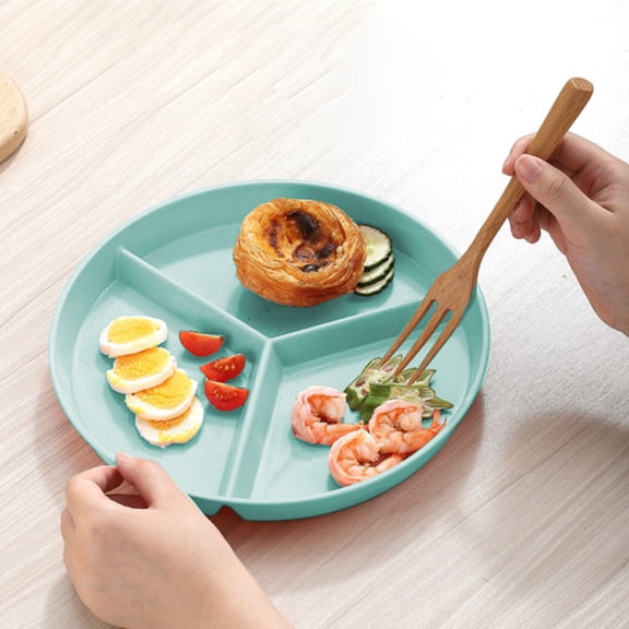 Round Sectioned Serving Tray with Multiple Compartments - Thickened Heat Resistant Plastic Microwave Safe Dishwasher Friendly Meal Plate for Breakfast Fruit Salad