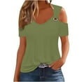 thumbnail image 1 of JMKQLZ Short Sleeve T-Shirt for Women Cold Shoulder V-Neck Short Blouse Loose Fit Summer Solid Blouse Tops,Army Green,S, 1 of 5