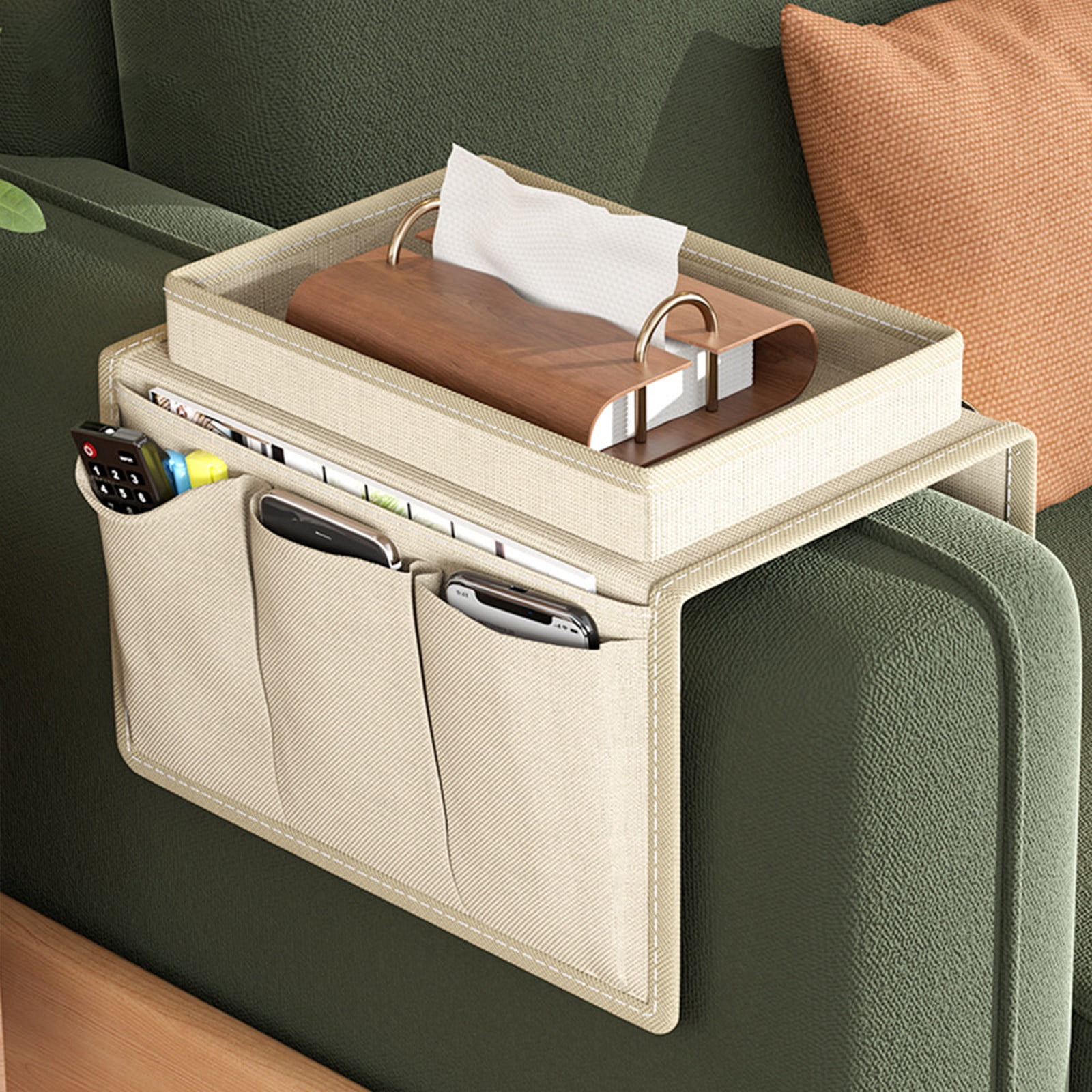 JMKQLZ Sofa Armrest Organizer, Chair Arm TV Remote Holder for Recliner