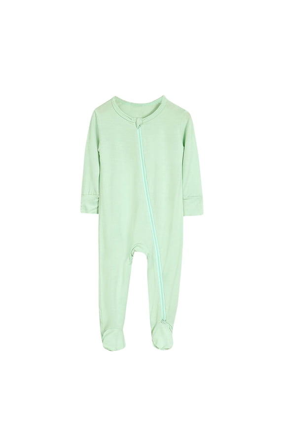 Soft Baby Bamboo Viscose Footie Pajamas, Zipper Closure, Infant Solid Color Crawling Suit Long Jumpsuit Newborn Rompers, 0-24 Months
