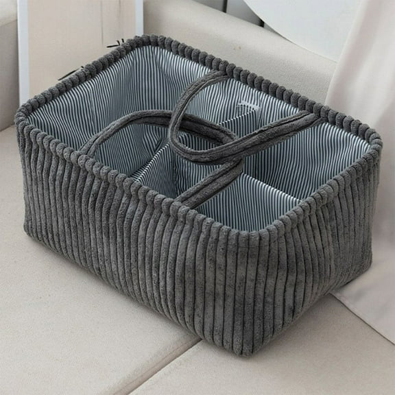 JMKQLZ Soft Corduroy Storage Basket with Dividers - Baby Essentials Organizer - Multi-Compartment Nursery Solution for Diapers and Accessories