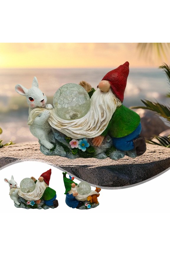 Solar Gnome Garden Decor,Outdoor Statue dwarf Figurine Rabbit Garden Light,Solar Outdoor Decoration for Patio Yard Porch,Unique Housewarming Gifts,Garden decor full of childlike interest