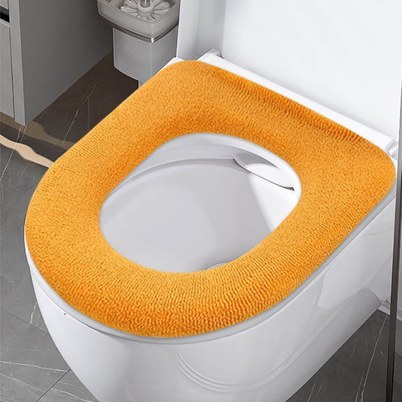 JMKQLZ Solid Color Washable Knitted Toilet Seat Cushion for Winter, Seamless Design Without Handles, Machine Washable Fabric for Easy Cleaning and Modern Bathroom Aesthetic Enhancement