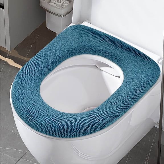 JMKQLZ Solid Color Washable Knitted Toilet Seat Cushion for Winter, Seamless Design Without Handles, Machine Washable Fabric for Easy Cleaning and Modern Bathroom Aesthetic Enhancement