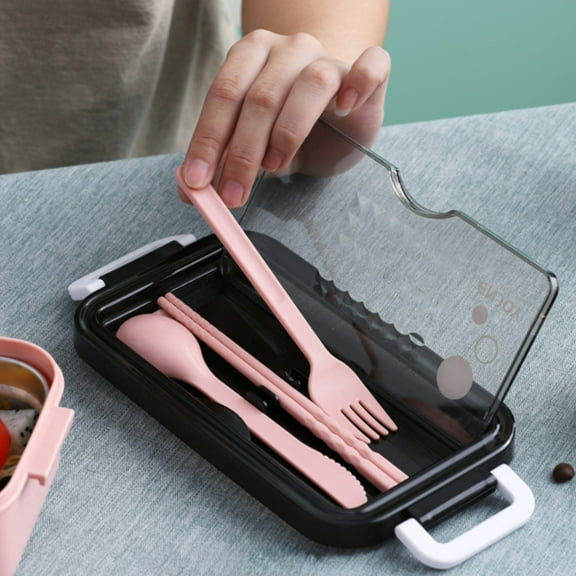 Stackable Insulated Microwave Lunch Box with Utensil Storage - Double Layer Food Grade Container Leakproof Design Temperature Retention Meal Carrier for workers